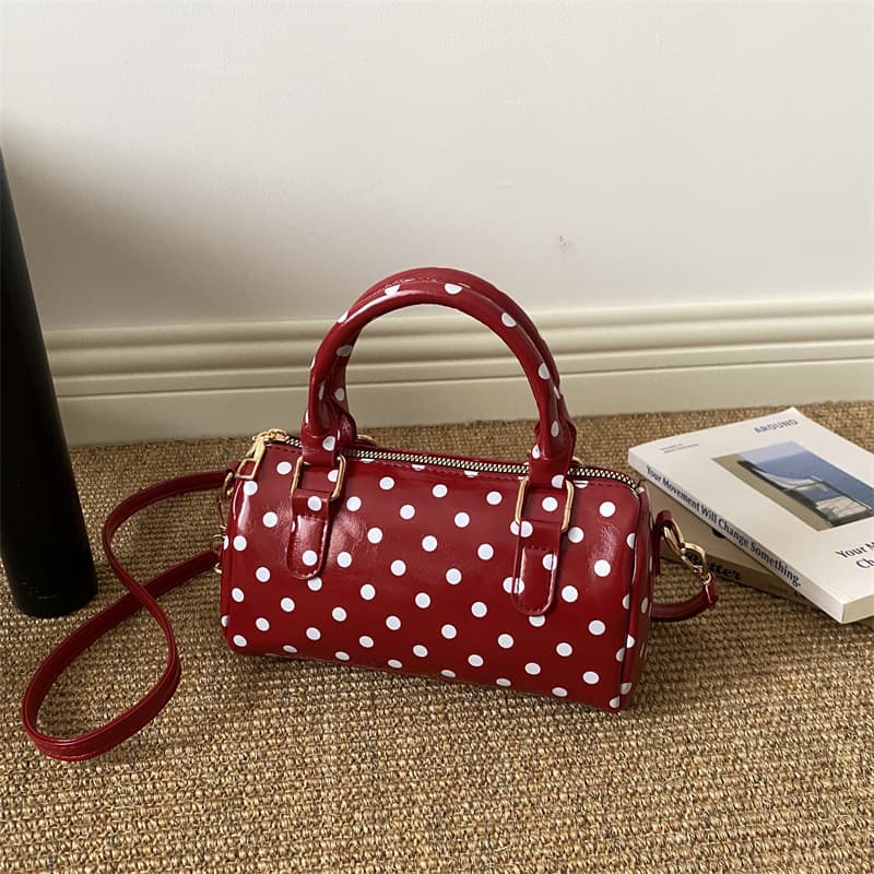 Cross-border Niche Polka Dot Bag for Women 2026 New Trendy Boston Tote Bag Hot-selling Cylinder Shoulder Crossbody Bag