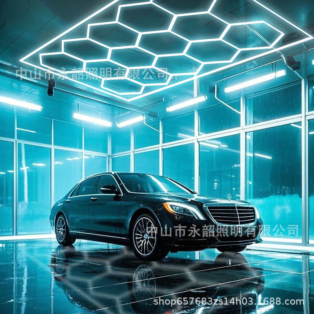 2025 LED honeycomb hexagonal garage light, waterproof commercial shop/gym/car wash room interlocking ambient light.