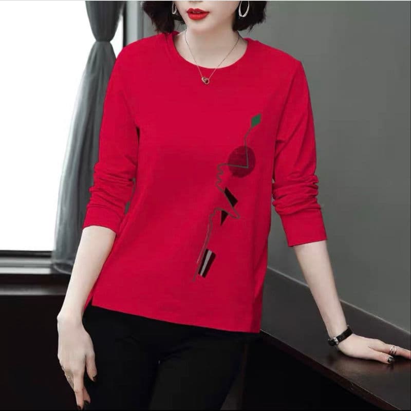 Long Sleeve T-Shirt for Women Spring Autumn New Plus Size Fat mm Middle-Aged Outerwear Top Printed Undershirt