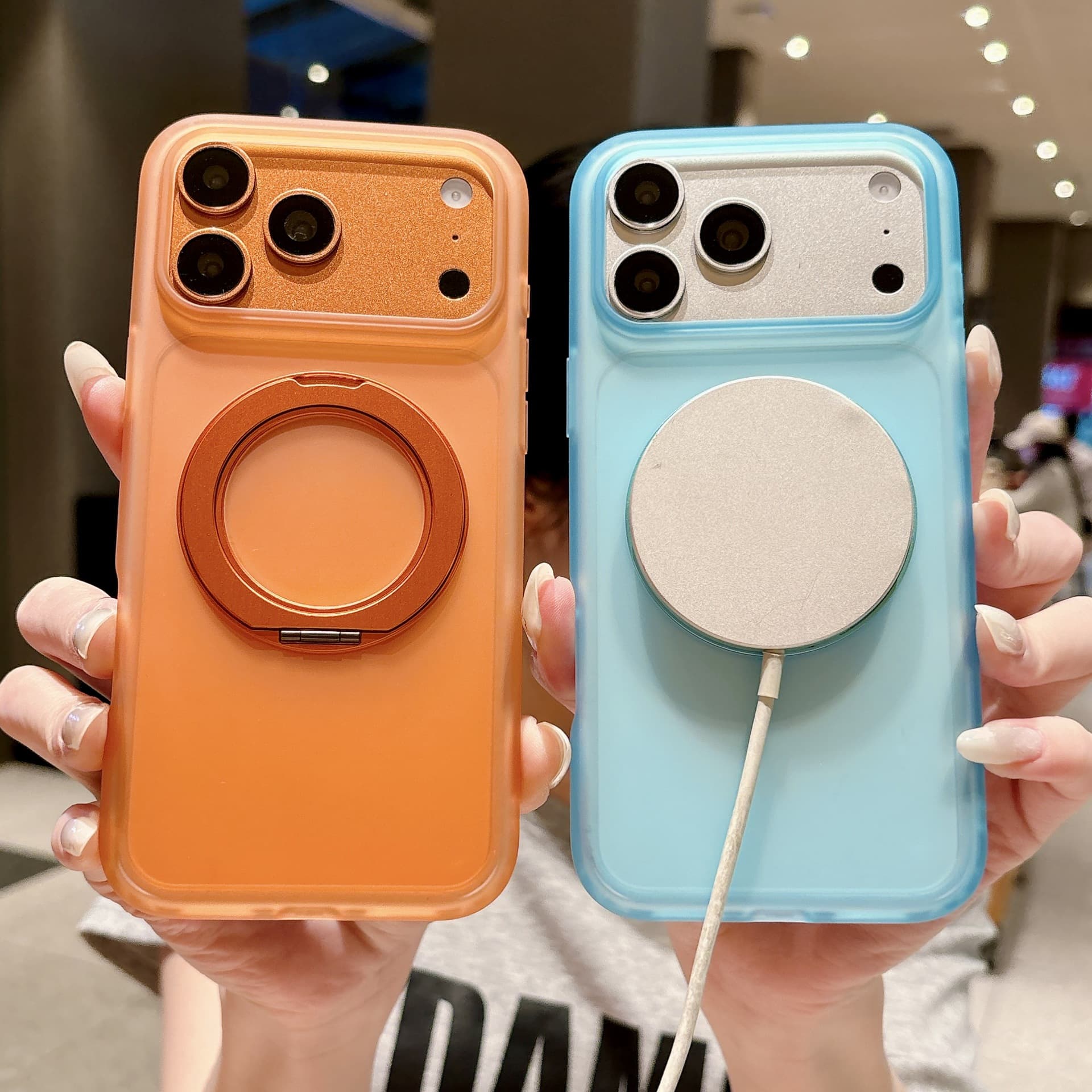 Skin-Feel Magnetic Phone Case for iPhone 17 Pro Max, Light Gauze 360 Rotating Stand Protective Cover for iPhone 16
