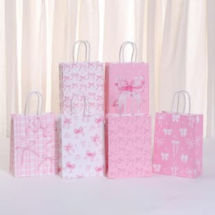 Sweet Bow Print Handbag Gift Bag for Girls' Birthday Party Favors, Creative Fresh Holiday Gift Packaging Bag