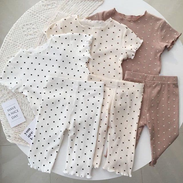 Children's Air-conditioning Clothing suit Home Baby's Short-sleeved Pajamas Summer New Girls' Outwear T-shirt Two-piece Fashionable Set