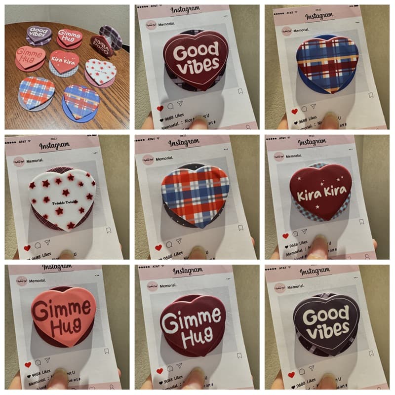 Japanese and Korean Ins-style Heart Film Magnetic Phone Air Cushion Stand Retractable Desktop Support Cartoon Magnetic Stand