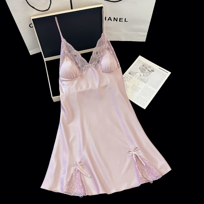 Sexy Nightgown for Women Summer Ice Silk 2025 New Thin Lace Premium Light Luxury with Padded Strappy Sleep Dress