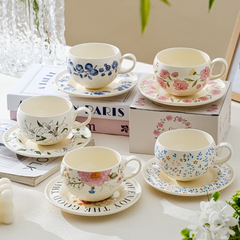 Original Rustic Ceramic Coffee Cup and Saucer Set - Exquisite One Cup One Saucer Set for Afternoon Tea Latte Cup Gift