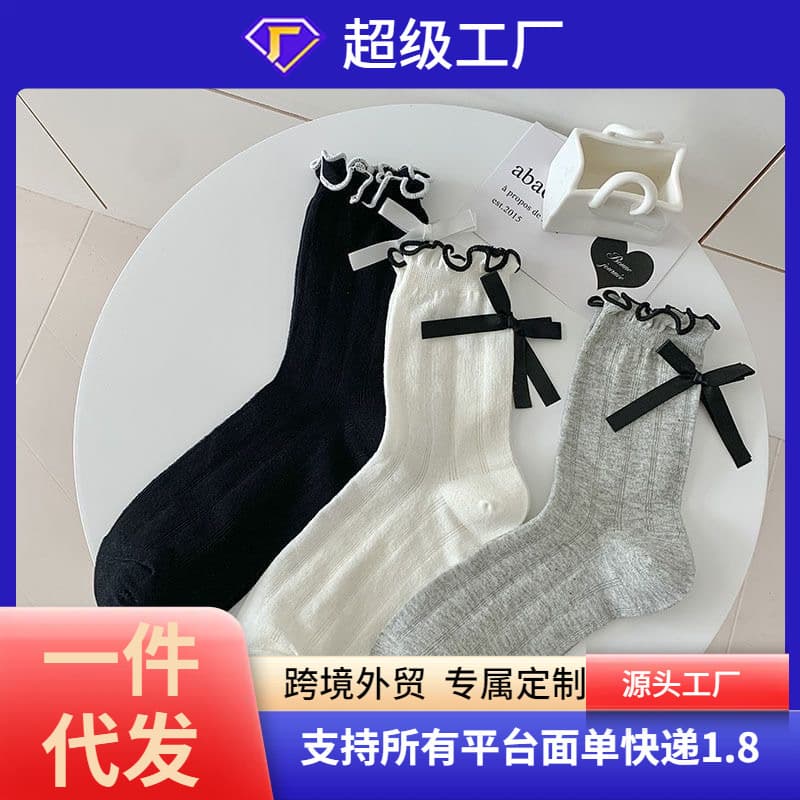 Women's Socks Summer Thin Mesh Breathable Mid-Calf Socks Japanese Style Ballet-inspired Heel Bow JK Layered Socks