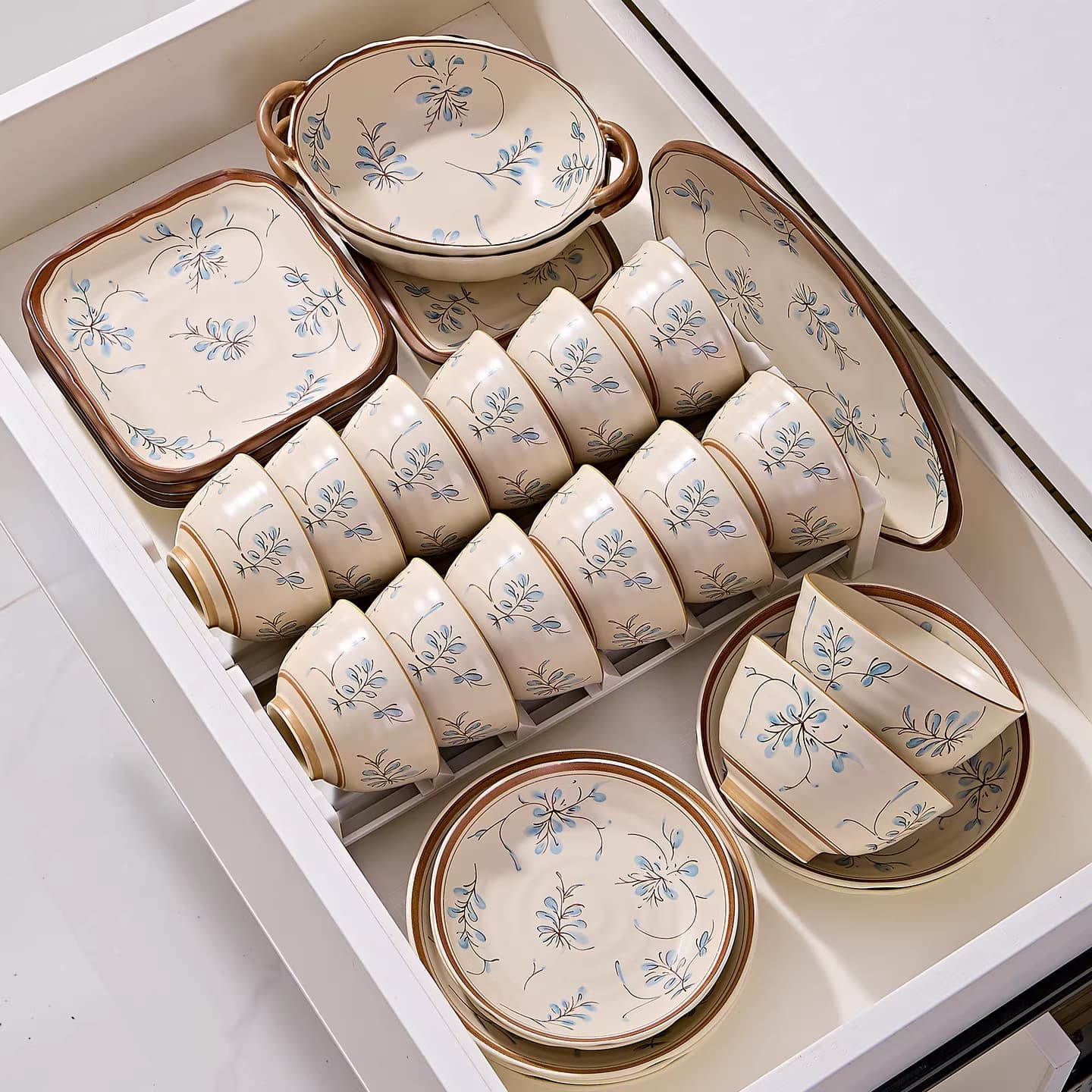 Jingdezhen simple retro 2026 underglaze color bowls and plates tableware dishes ceramic rice dishes set housewarming gift