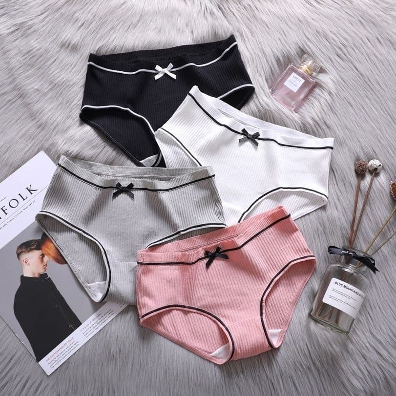 Custom Japanese Style Women's Panties, Korean Ribbed Mid-Waist, Sexy Cute Plus Size Briefs for Teens, Cross-Border E-commerce