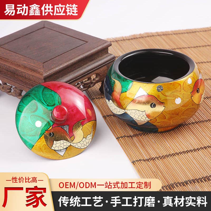 Vietnamese Imported Lacquer Tea Caddy, Traditional Hand-Polished Craft, Classical Style Soft Furnishing Entryway Decor