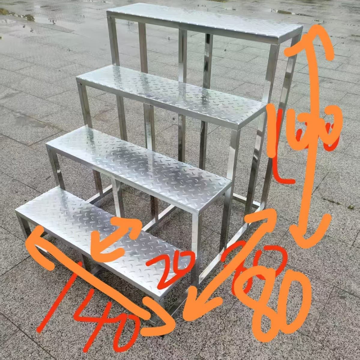 201 stainless steel material, frame 30*30*1.1 thickness, herringbone plate 1.5 thickness