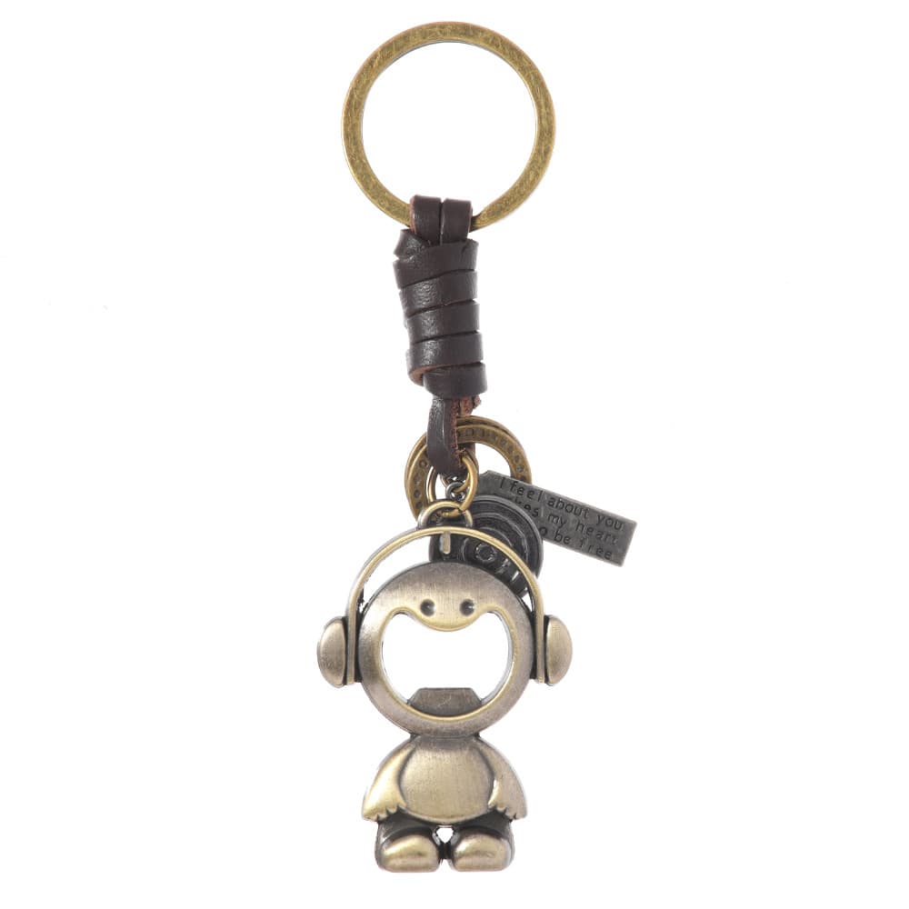 Vintage Braided Leather Key Ring Headphone Guy Bottle Opener Keychain Creative Multi-Functional Car Accessory