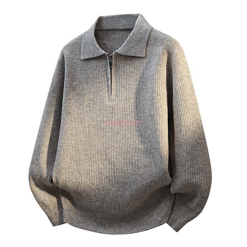 Retro polo collar sweater for men, thickened for autumn and winter, loose-fitting and relaxed style.