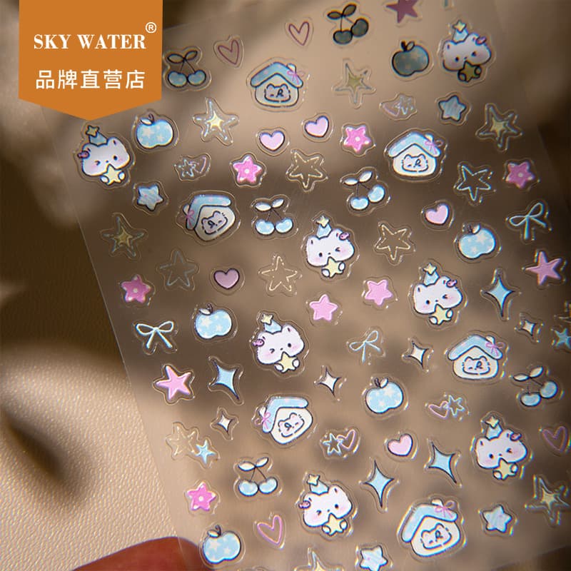 Sky original new embossed stickers diy nail art stickers blue nail stickers girls nail accessories ready in stock