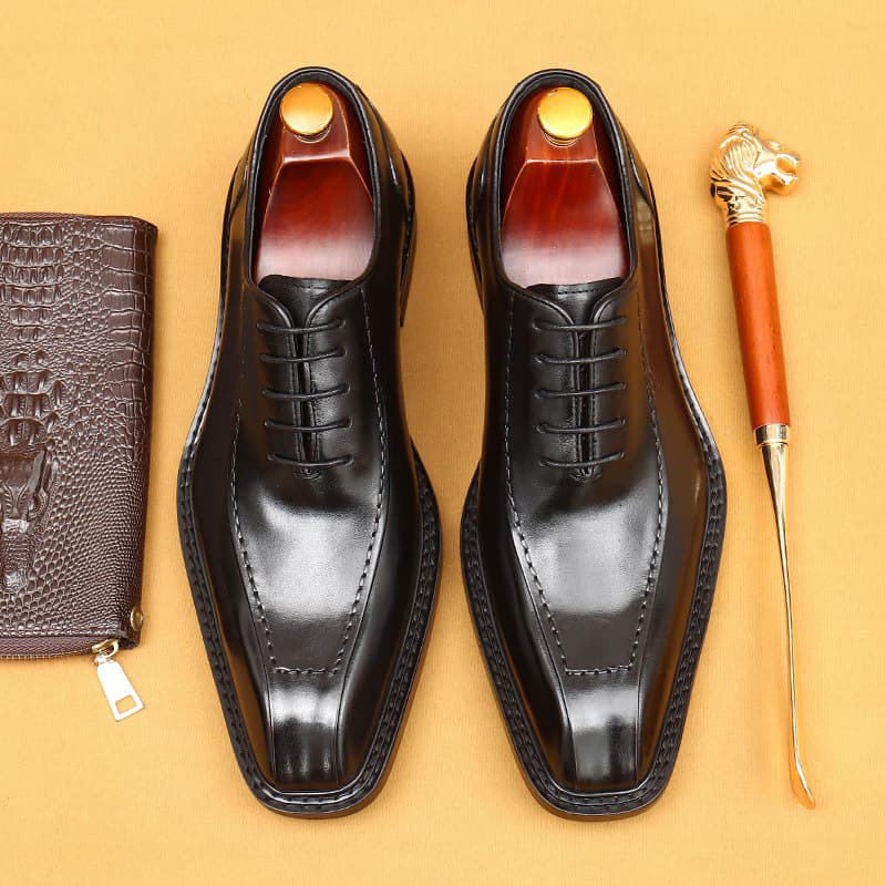Men's Business Thick Sole Leather Shoes, Trendy Pointed Toe Wedding Groom Shoes, British Style Casual Oxford Shoes, Commuter Men's Dress Shoes