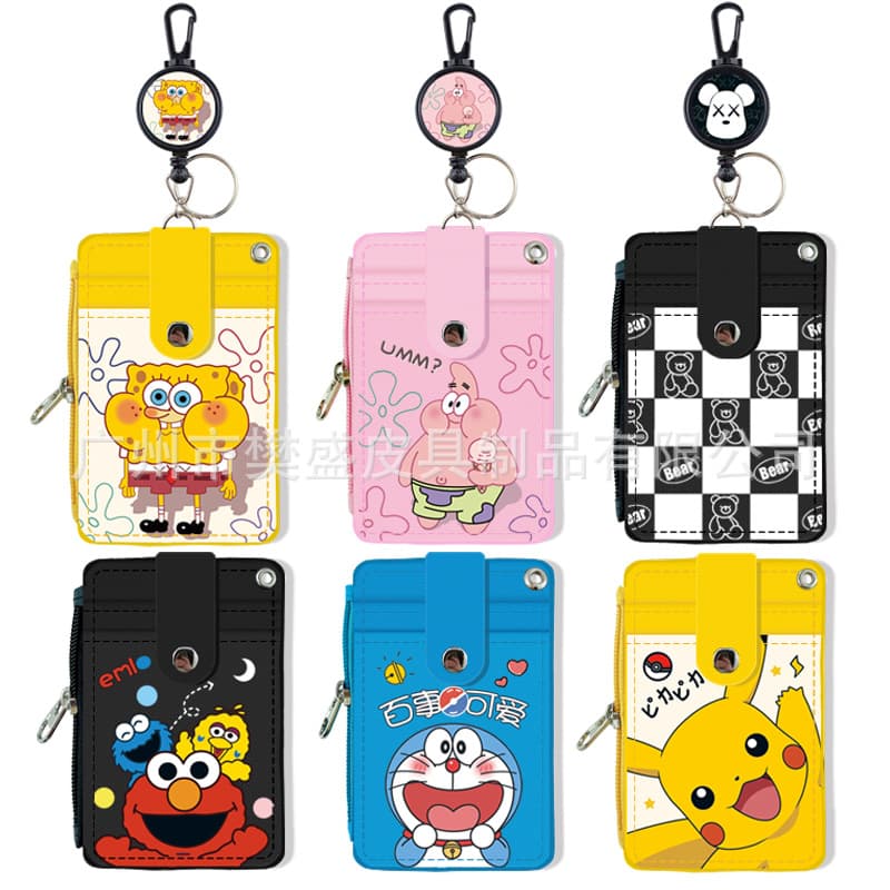 Coin Purse with Retractable Card Holder for Student Meal Card, Subway Card, Access Card, Campus Card, Employee Badge, Work ID Card Sleeve
