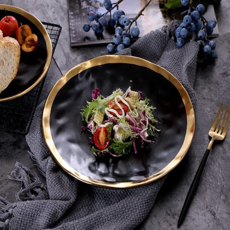 European gold-plated Western steak plate creative dish plate household ceramic salad plate tableware round fruit plate wholesale