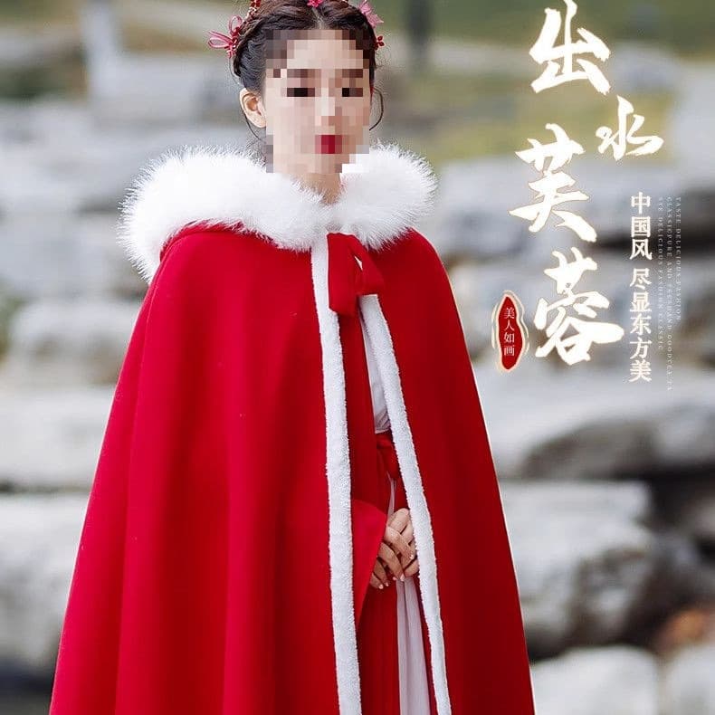 Chinese Style Hanfu Hooded Cloak Women's Winter New Fleece-Lined Wedding Thickened Warm Annual Party Fairy Cape Photography