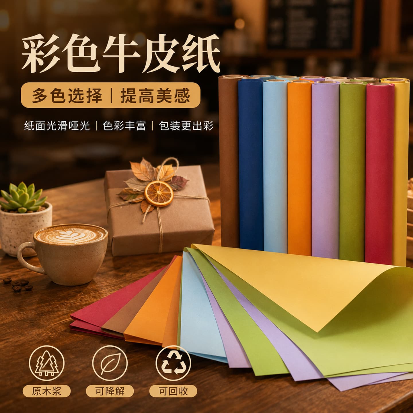 Small Roll Colored Kraft Paper Roll Source Factory Amazon Cross-Border Drop Shipping Custom Floral Gift Box Wrapping Paper