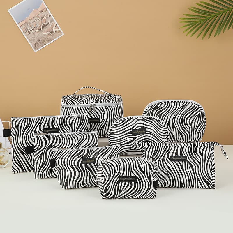Cross-border PU Travel Portable Large Capacity Storage Bag Striped Toiletry Bag Women Zebra Print Cosmetic Bag Waterproof Bag