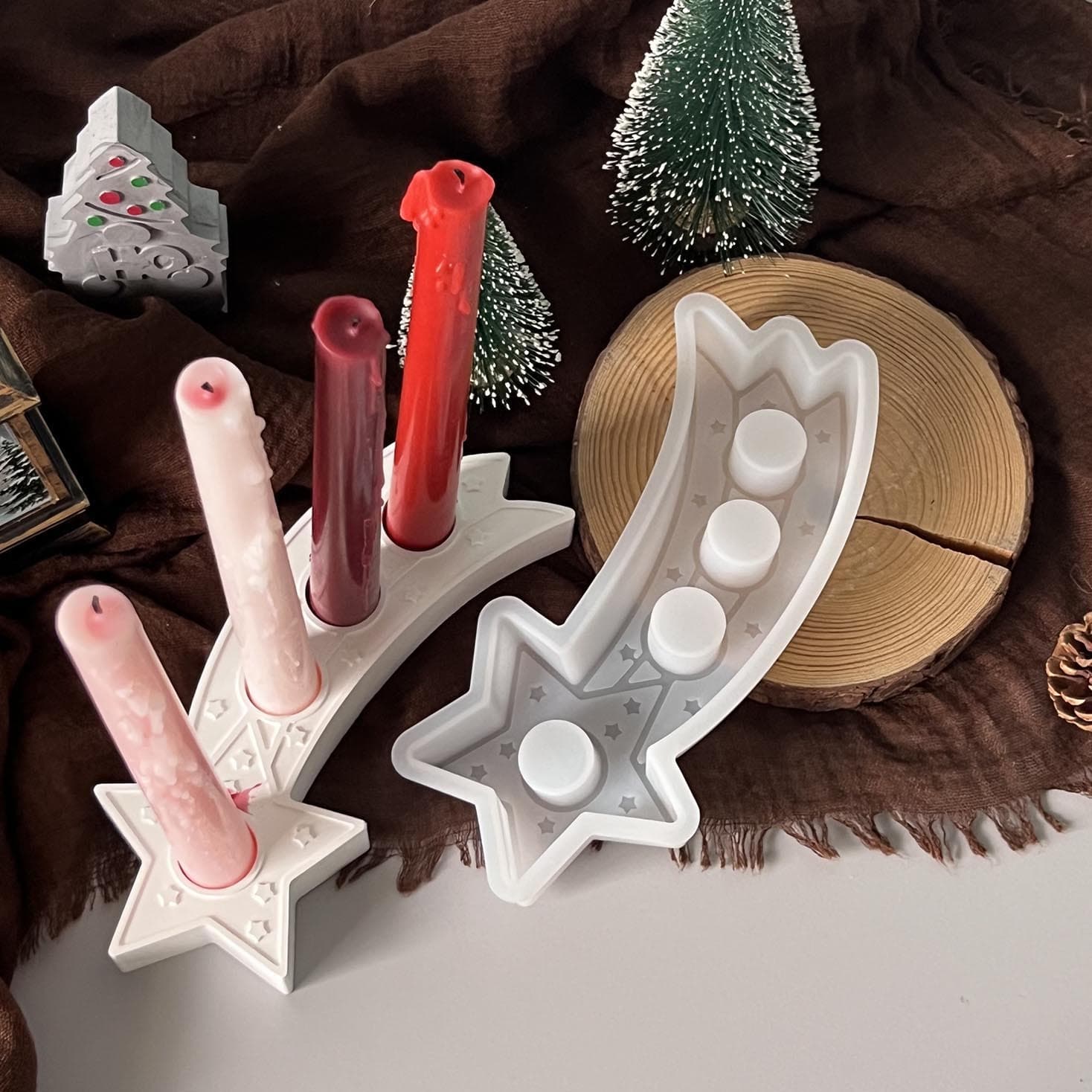 4-Hole Five-Pointed Star Ribbon Candle Holder Mold Star Scented Candle Holder Long Strip Candle Gypsum Epoxy Resin Mold