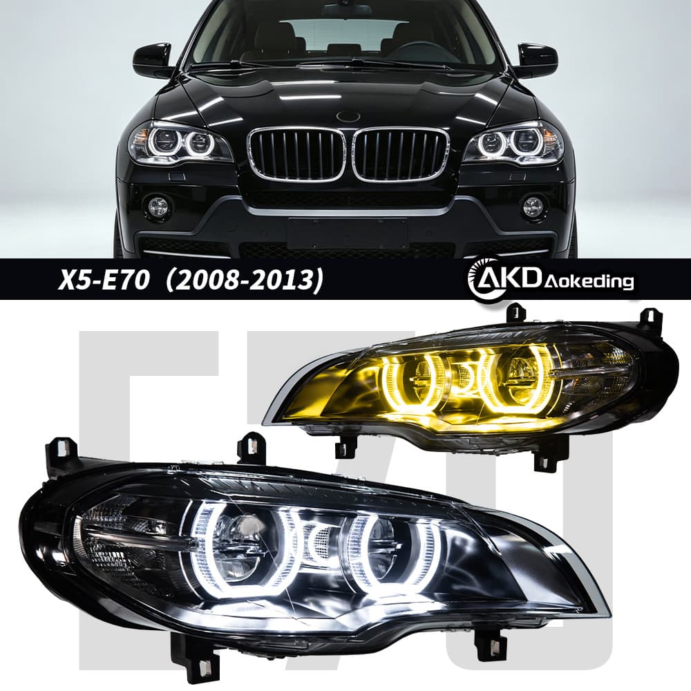 For BMW 07-13 BMW X5 E70 Modified Dual Color Angel Eye Headlight Assembly LED Daytime Running Light