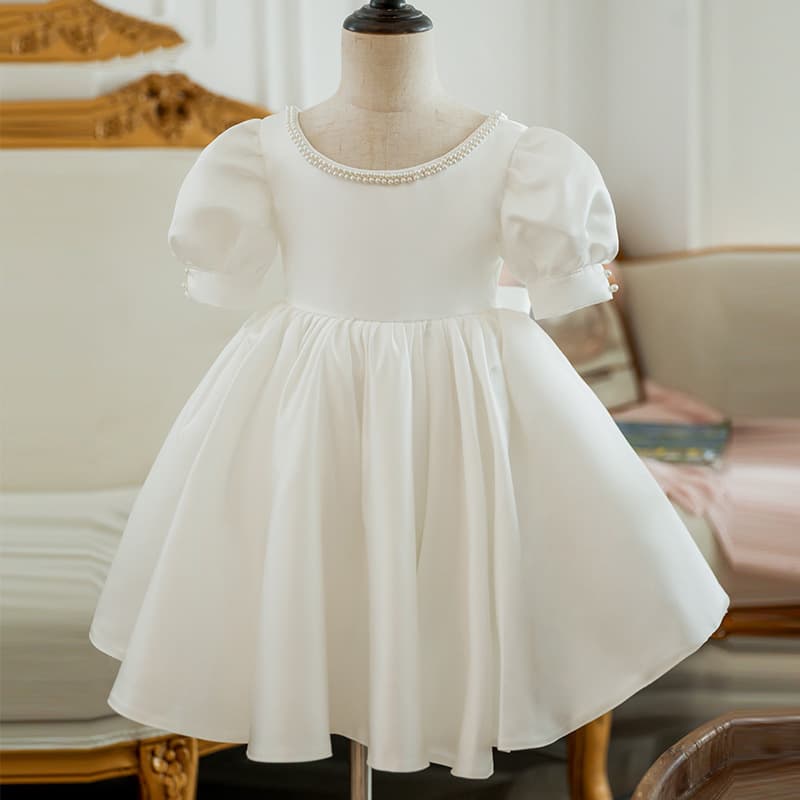 Children's one-year-old dress princess dress new white piano playing flower girl wedding little girl birthday girl fashionable