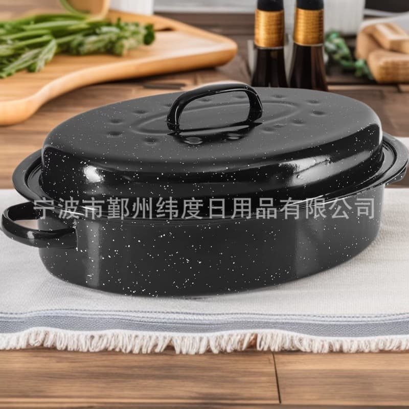 Large-capacity enamel turkey pot enamel enamel baking pot with lid double-ear baking pan household roasted turkey pot