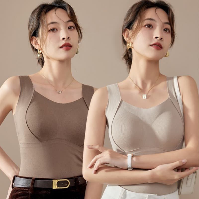 6636 Cashmere Acrylic Warm Vest for Women with Pads Side Boob Control Innerwear Autumn/Winter Fleece-Lined Thermal Undershirt for Women