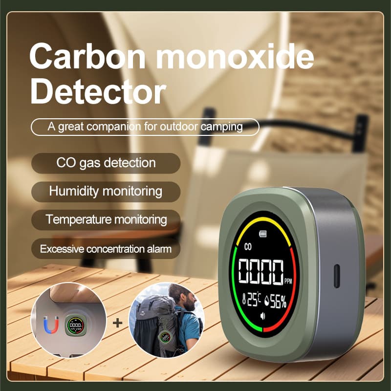 New Carbon Monoxide Detector Outdoor Camping Portable CO Detection Alarm Temperature and Humidity 3-in-1 Detection