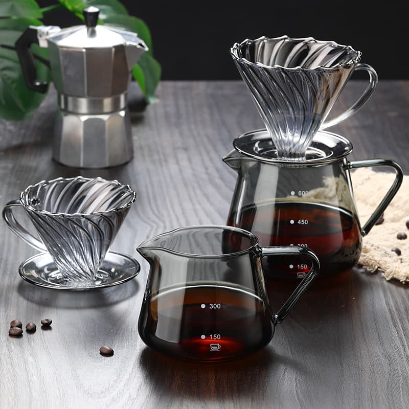 Heat-Resistant Borosilicate Glass Home Coffee Pot Filter Set, V60 Pour-over Sharing Pot, Custom Logo Printing Direct Supply