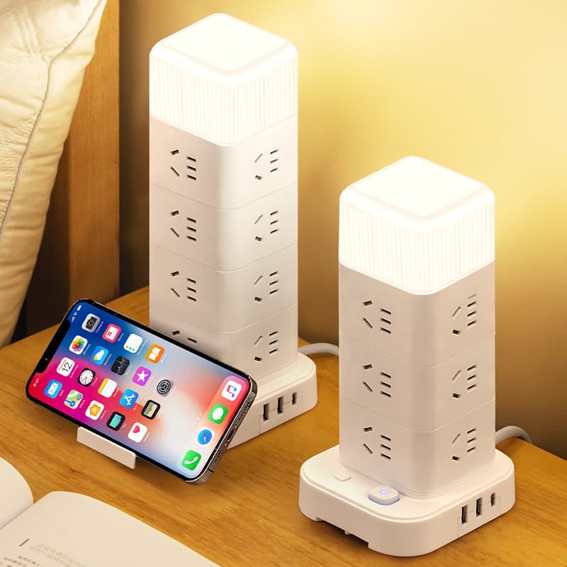 Smart Vertical Power Strip with USB Charging Multi-Port Tower for Office Home Creative Outlet Cube