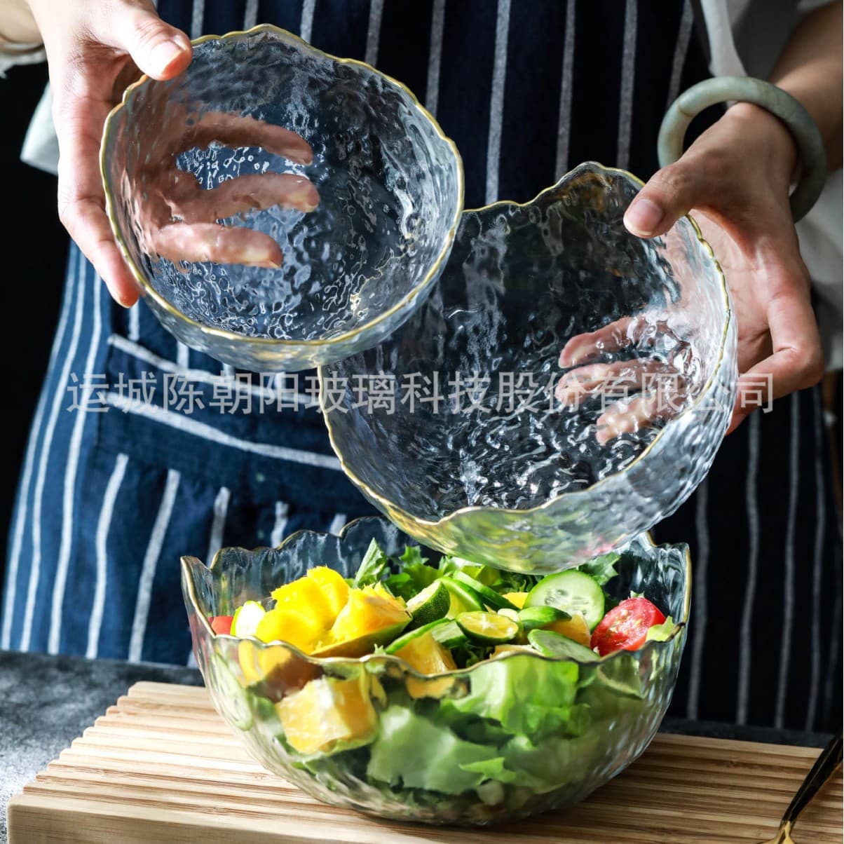 Hammered Glass Salad Bowl Wholesale Nordic Style Transparent Dinnerware Set Dessert Bowl Plate Glass Bowl Instant Noodle Bowl Home