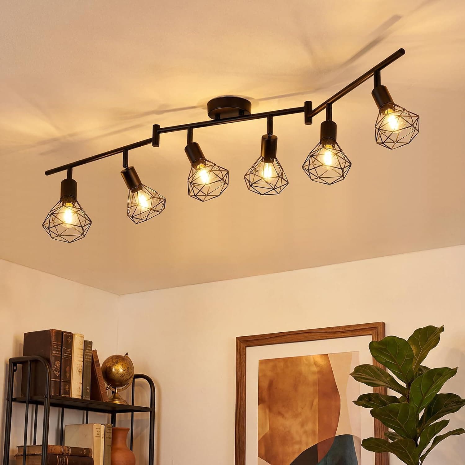 Russia Cross-Border LED 6-Light E14 Ceiling Lamp Black Vintage Adjustable Ceiling Spotlight for Living Room Bedroom Kitchen