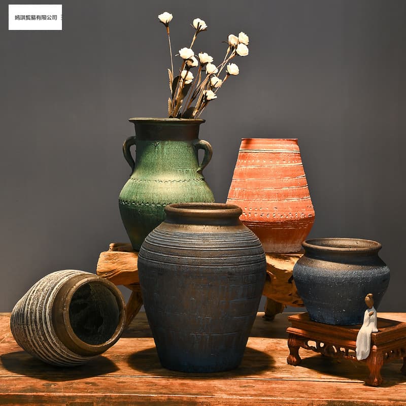 Retro pottery pots, handmade coarse pottery, succulent flower pots, vases, clay pots, new Chinese style dried flowers, special offer
