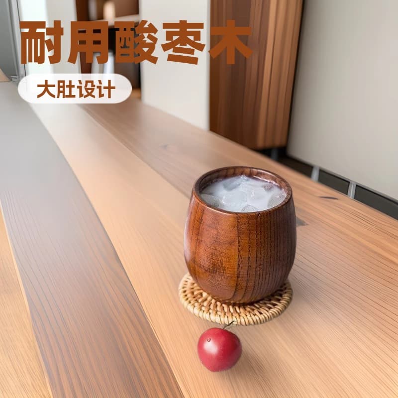 Japanese sour jujube wood cup, wooden belly cup, small sake cup, retro insulated tea cup, in stock