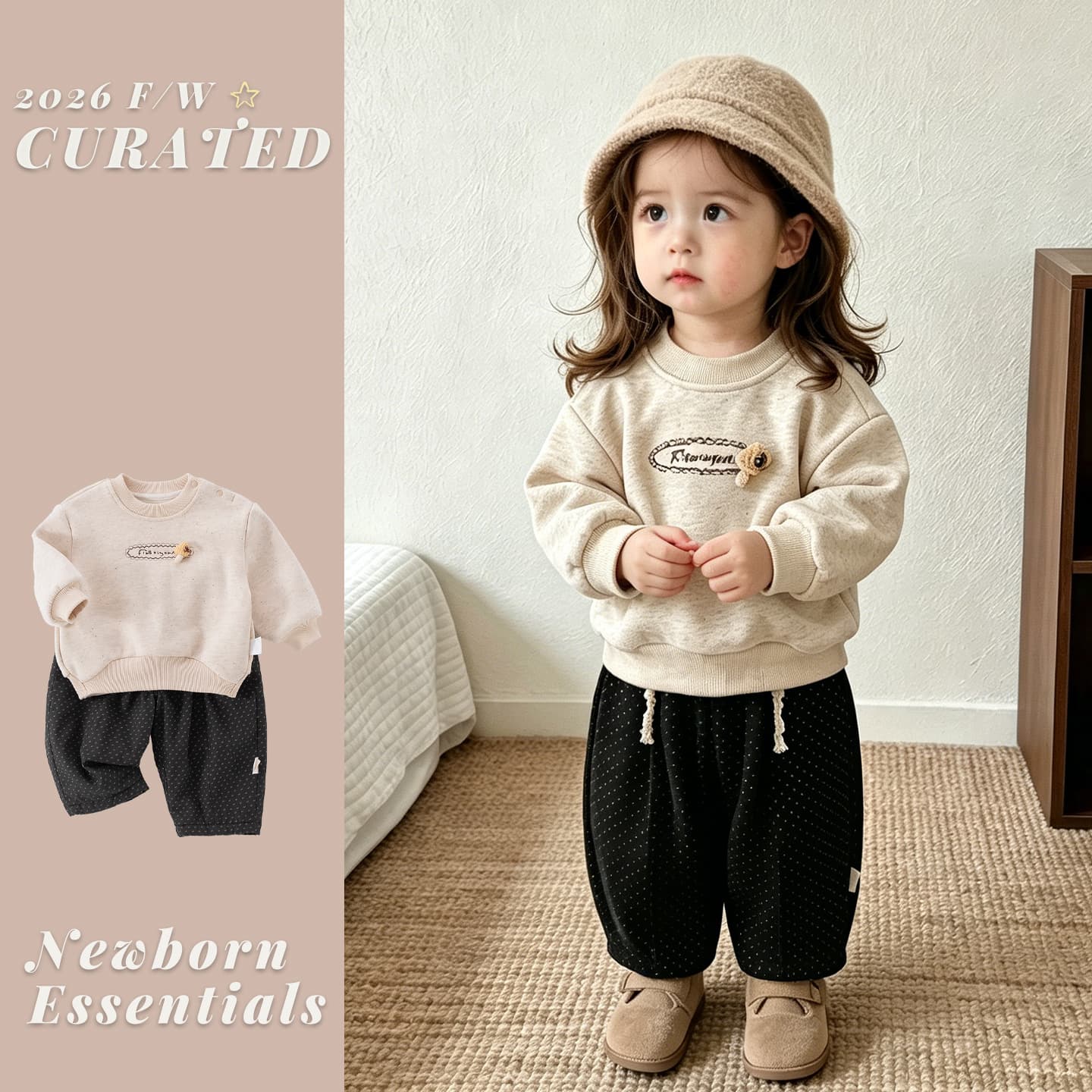 Infants and toddlers, early autumn and late winter suits, baby girls' velvet sweatshirts, fashionable pants, two-piece set, girls' autumn clothes for going out