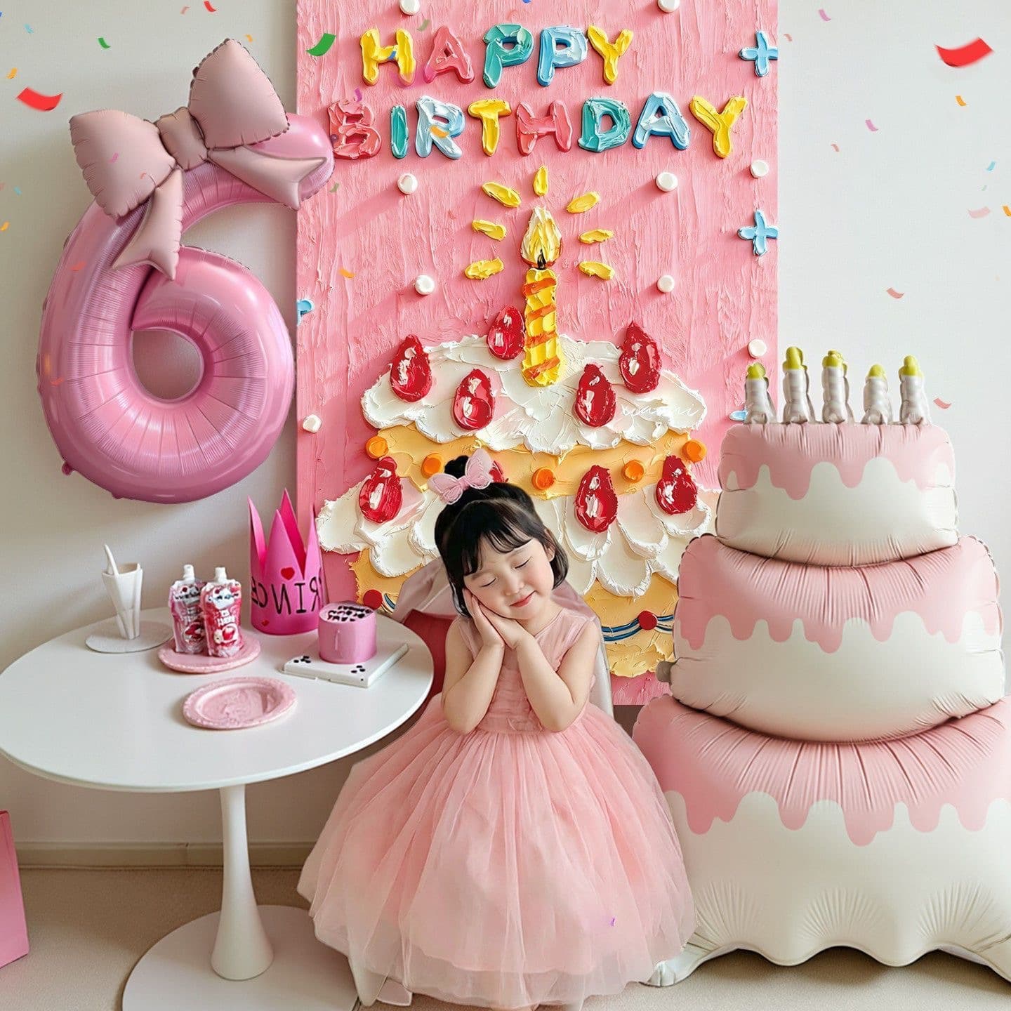 Pink Number Balloons Birthday Party Decoration Scene Setup for Kids First Birthday Happy Ceremony Little Girl Photo Shoot