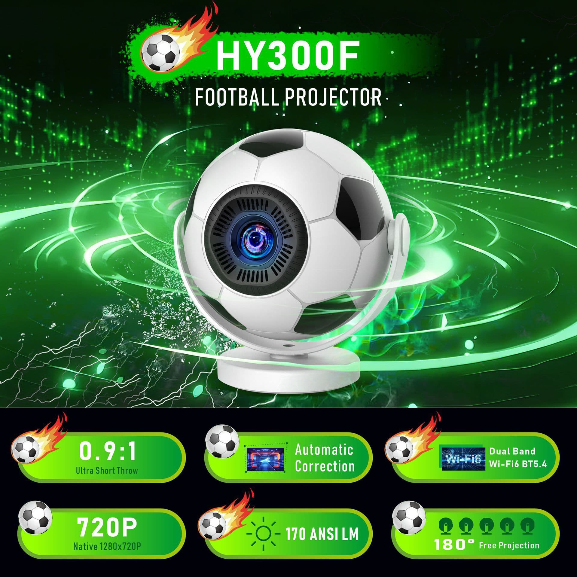 New Cross-Border HY300F Spherical Ultra HD 4K Home Projector Mini Portable Smartphone Screen Casting Cinema