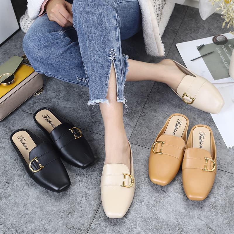 Slippers for women summer outer wear 2023 new Internet celebrity Baotou half slippers Korean version student flat casual non-slip sandals