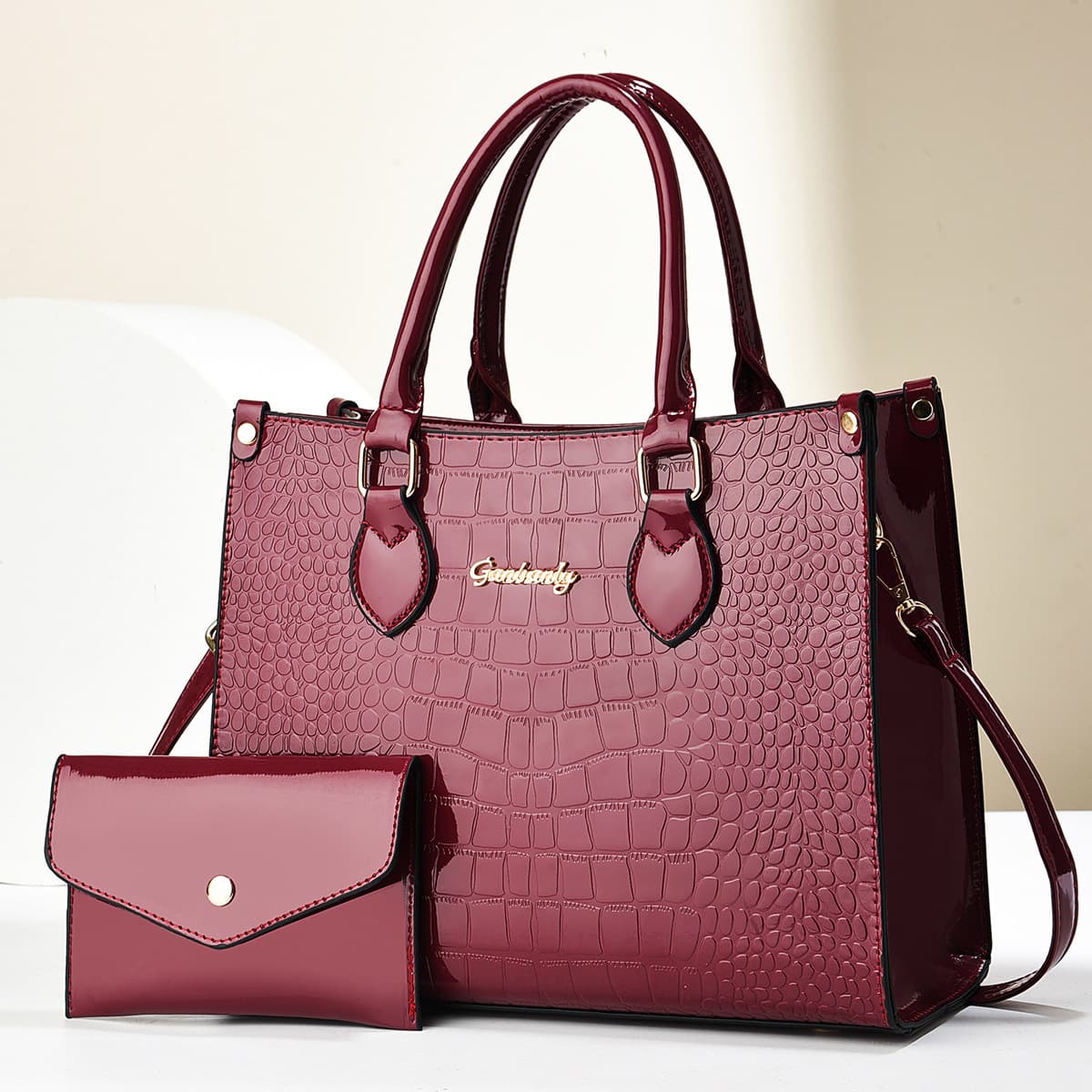 Foreign Trade Women's Bag 2025 New Fashion Crocodile Pattern Composite Bag Fashion Coin Purse Large Capacity Glossy Leather Shoulder Bag