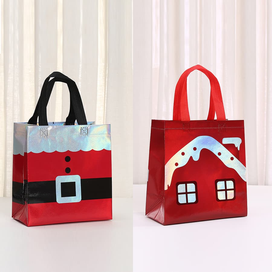 Cross-Border Non-Woven Laser Christmas Printed Gift Bag, Waterproof Takeout Bag Wholesale Shopping Bag, Christmas Laser Tote