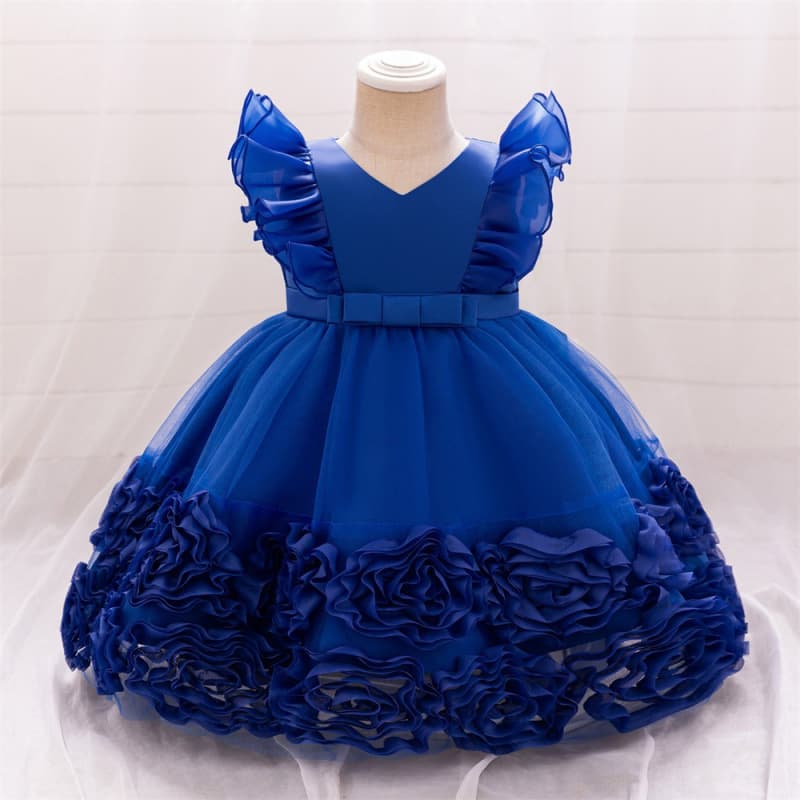 Princess Skirt Children's Puffy Tulle Wedding Dress Baby Baptism Clothes with Lace Trim Butterfly Knots Cotton Blend Fabric