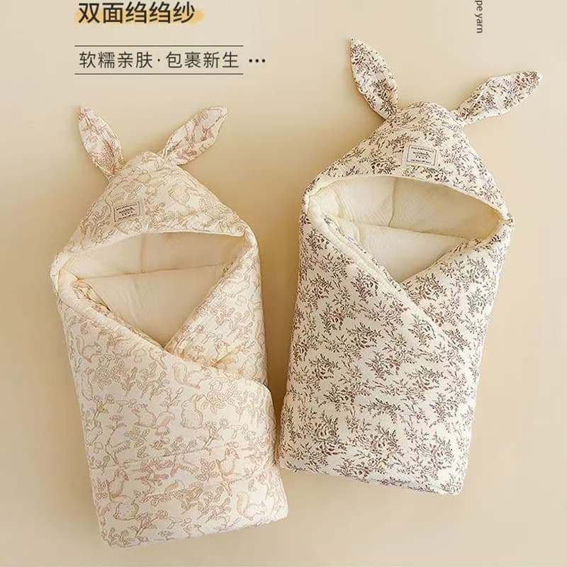 Newborn Crepe Dot Swaddle Blanket Infant Autumn Winter Nursing Blanket Class A Delivery Room Rabbit Ear Padded Swaddle Pure Cotton Class A