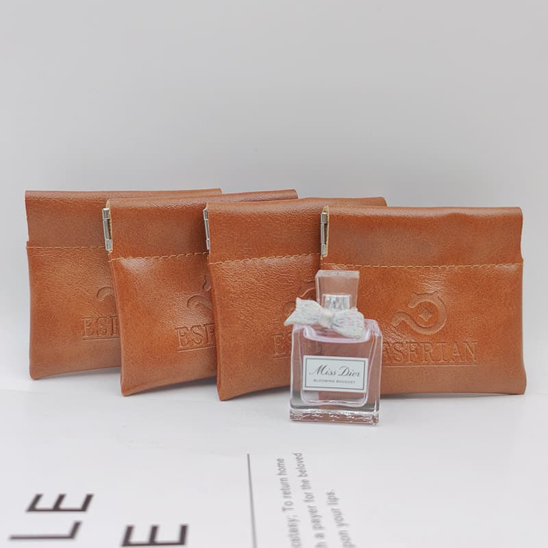 High-quality oiled PU snap bag with printable logo, sized for rings, earrings, jewelry, and wired earphone storage packaging