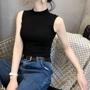 Sleeveless Half-Turtleneck Camisole Top Women Tight Inner Layering Shirt Fashion Outerwear Top Women Trendy Southeast Asia