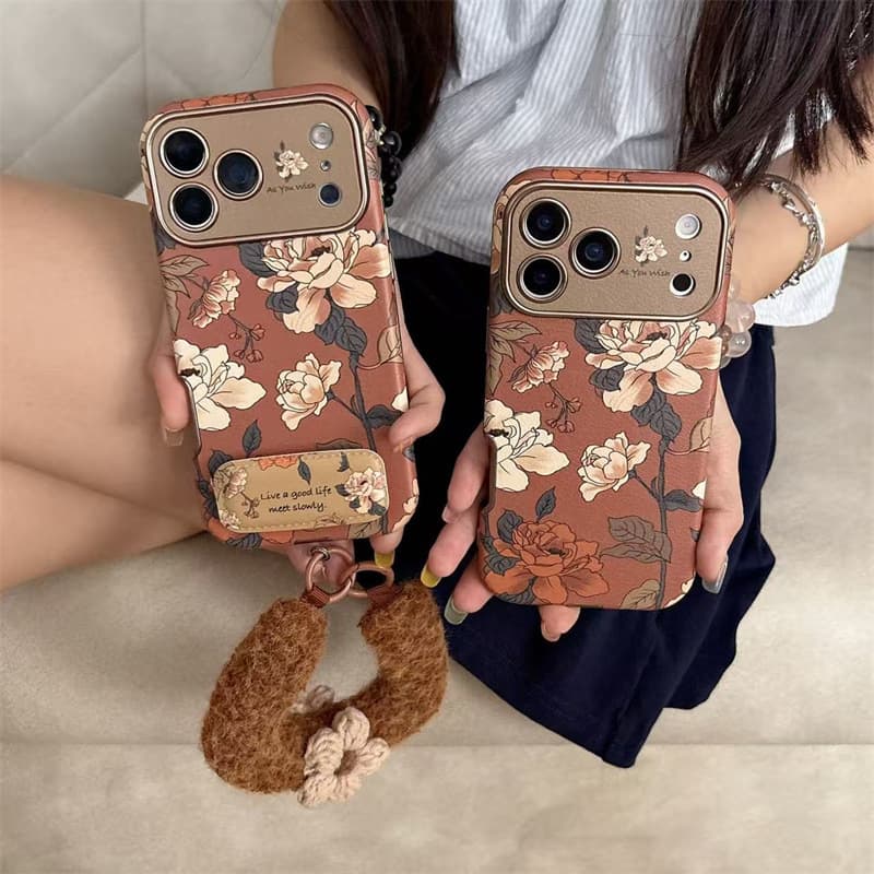 Large Window Suitable for Iphone17Pro Mobile Phone Case Apple 16Pro Retro 15Pro Flower 14Pro Stand