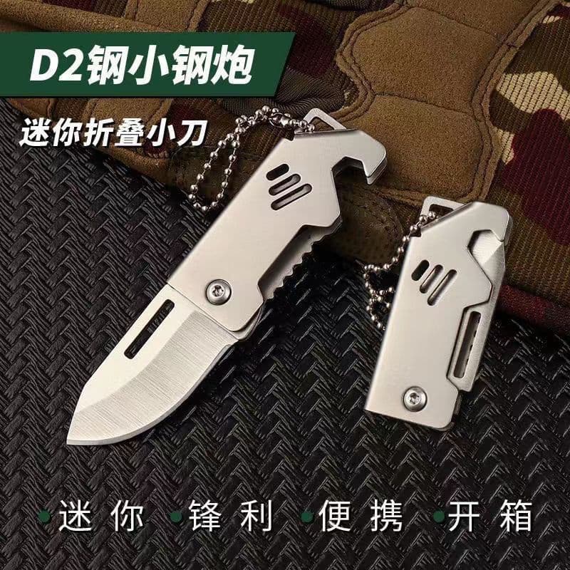 Outdoor Folding Knife Fruit Knife D2 Steel Mini Portable Box Cutter Parcel Opener Keychain Accessory Peeler