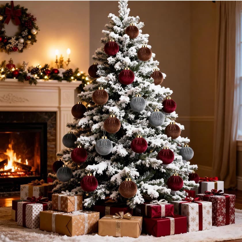Popular flannel ball Christmas ball Christmas flannel ball dark velvet Christmas ball Amazon Christmas flocking decoration