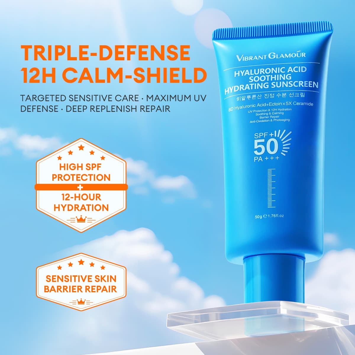 Cross-Border Vibrant Glamor Hyaluronic Acid Sunscreen Soothing Moisturizing