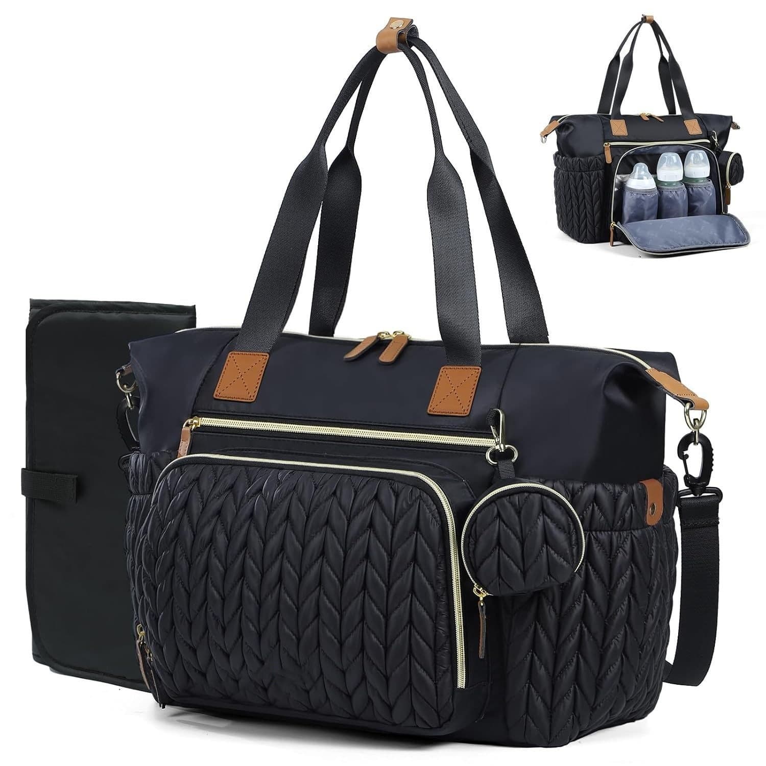 New Waterproof Diaper Tote Bag with Pacifier Case, Baby Bag with Changing Pad, Travel Mommy Handbag